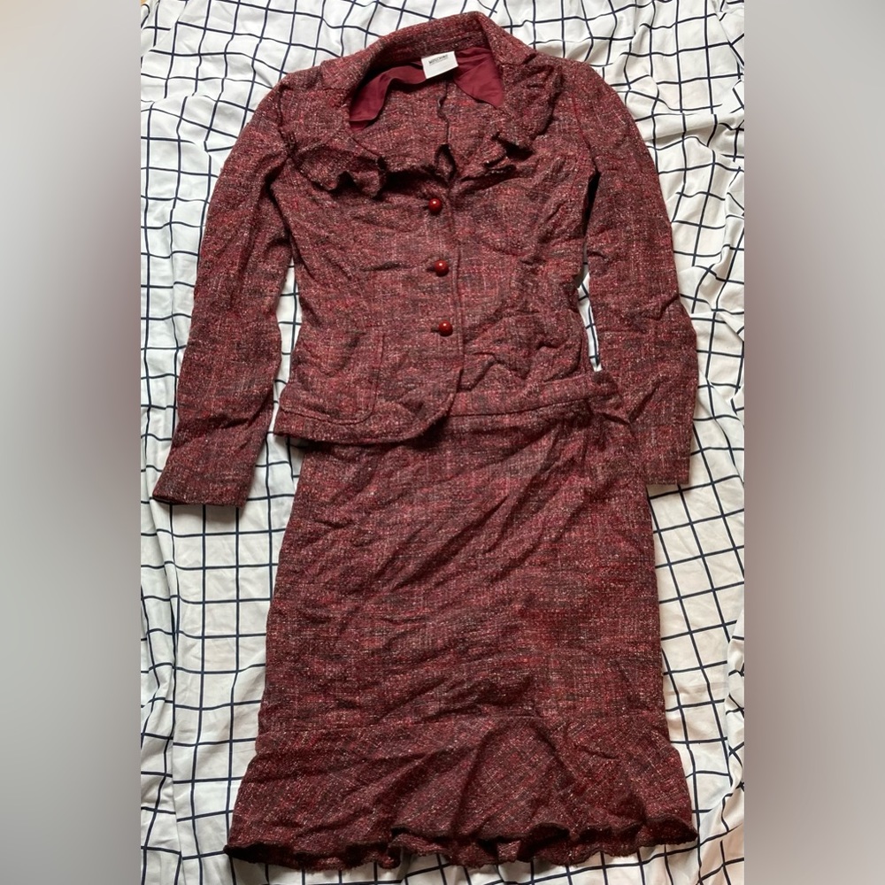 Moschino Cheap and Chic red tweed set! 59% Virgin wool!